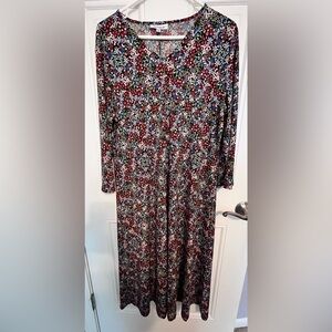 Serengeti Colorful Floral V Neck Dress XL